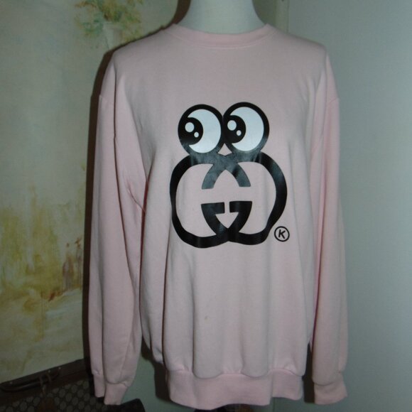 Kikillo Oversized GG Eyes Pink Sweatshirt Sweater Boyfriend Toon Face Medium - Picture 2 of 13